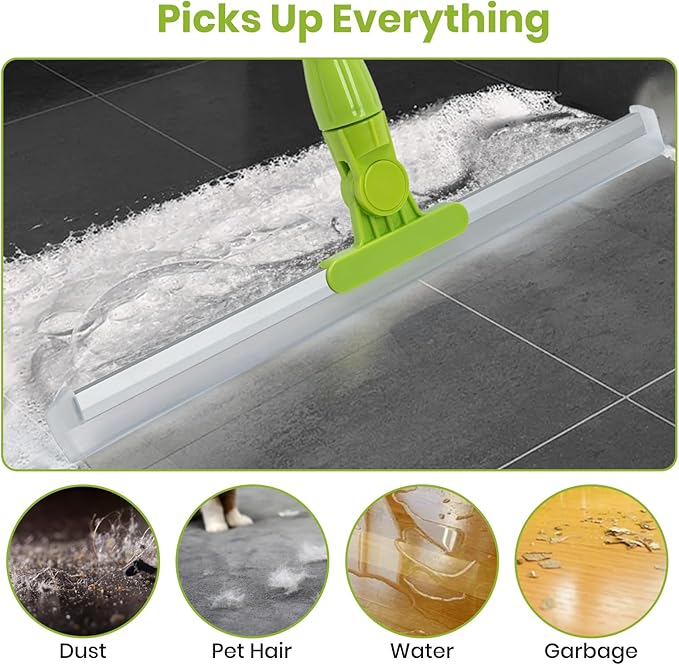 MAVRIZ Floor Squeegee Broom with 59" Long Handle, Shower Squeegee for Floor Cleaning, Silicone Broom with 180° Rotating Head