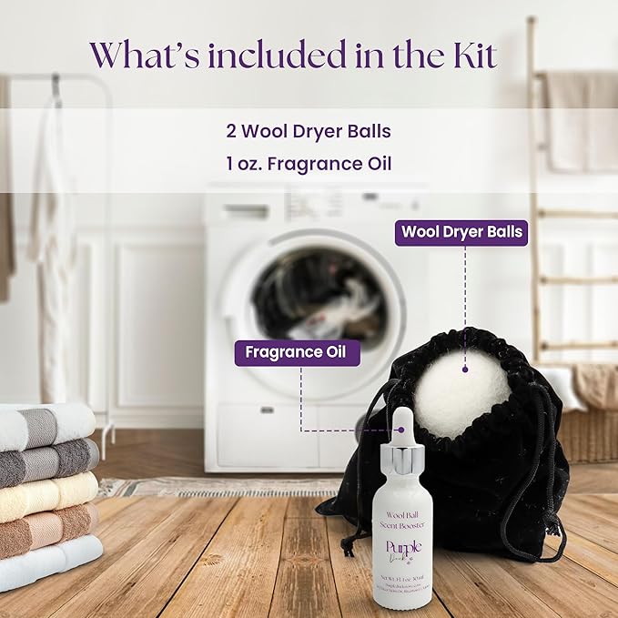 Wool Dryer Balls with Scent Booster – Reusable Dryer Balls for Laundry, Softens Fabrics, Reduces Static, Includes Scent Booster - Linen & Sunshine 1 Oz