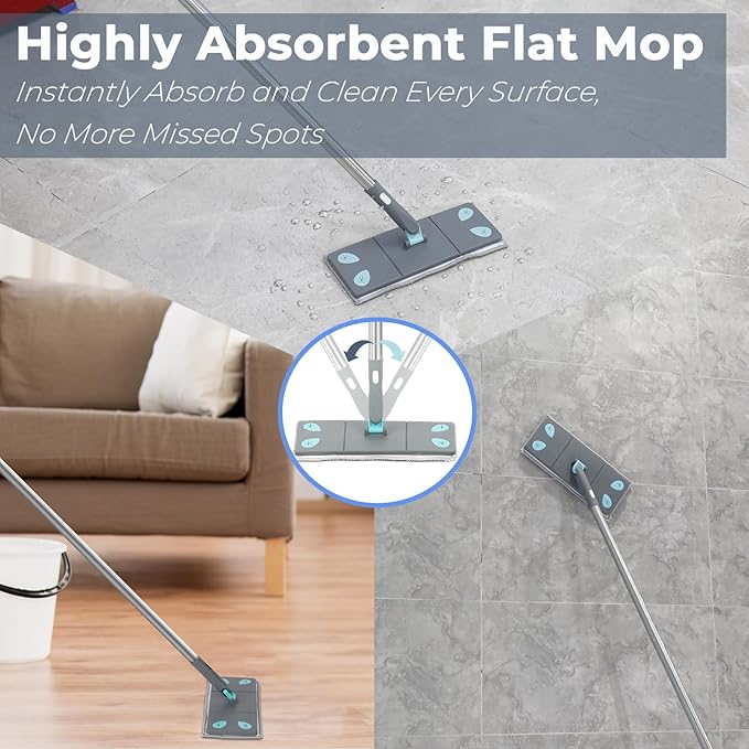 Detachable Broom Mop Combo for House Cleaning, Collapsible Broom and Mop for RV, Home, Dorm, Foldable, Extendable Pole, Fiber Duster, Window Squeegee, Window Scrubber