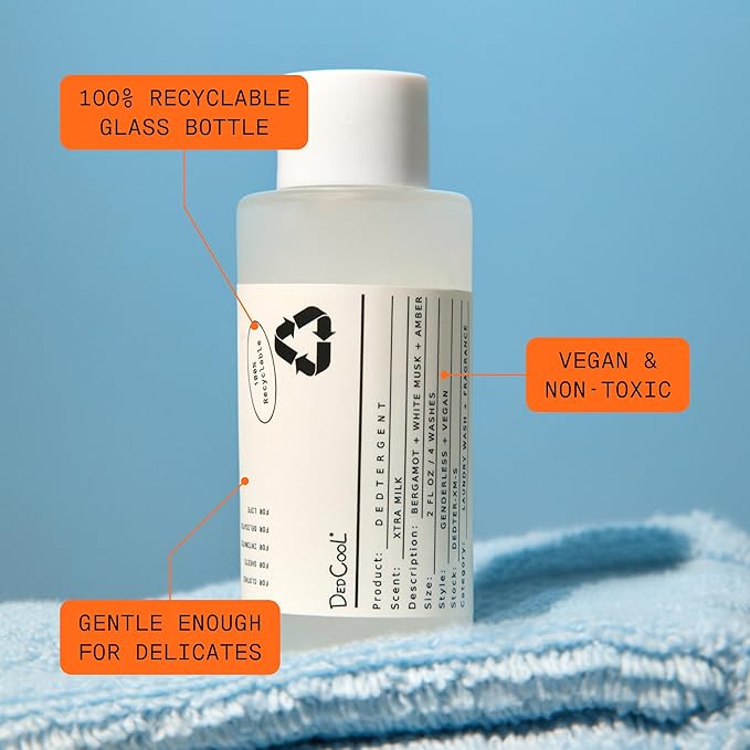 DedCool Liquid Laundry Dedtergent (Mini Xtra Milk, 2 fl oz), Luxurious Fragrance, Scented, Removes Stains, Ideal for 60 Washes, Infused with Essential Oils, Vegan, Non-Toxic, Cruelty & Dye Free
