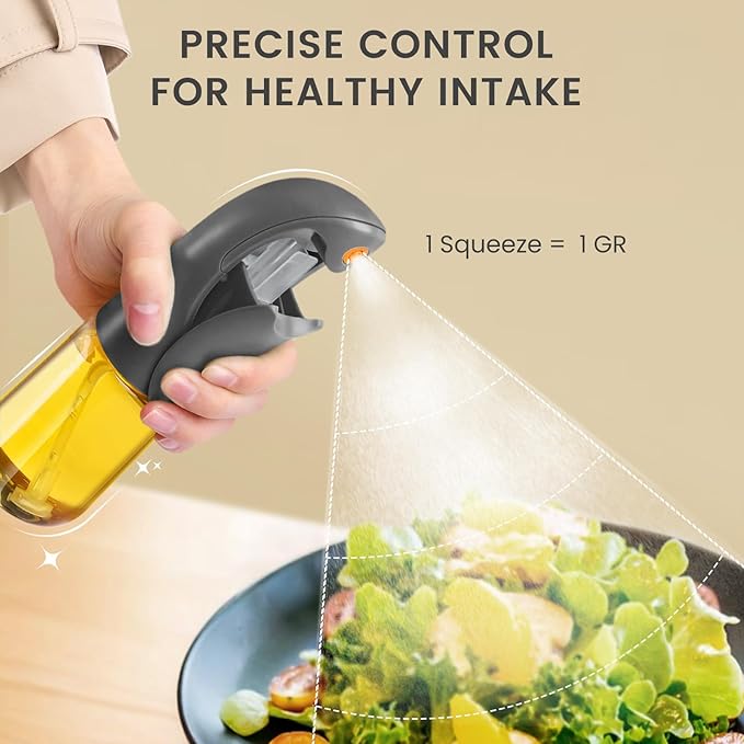 Oil Sprayer for Cooking, Atomization Olive Oil Dispenser Bottle for Cooking,Glass Olive Oil Sprayer, Patented Product,Continuous Spray with Portion Control, for Kitchen, Air Fryer, Salad, BBQ -Grey