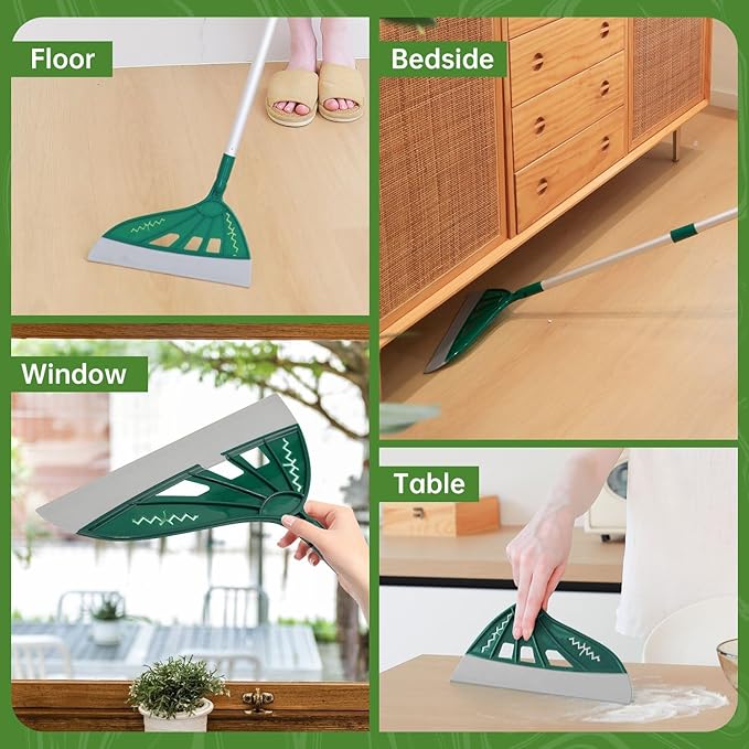 Magic Air Broom Household Silicone Broom for Floor Cleaning, Multifunctional Floor Squeegee with 60’’ Aluminum Adjustable Handle, Pet Hair for Glass, Fine Dust, Hair, Liquids (Green)