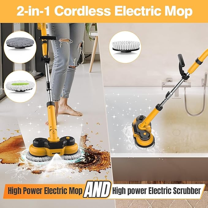 Cordless Electric Mop for Dewalt 20V Battery (NO Battery), 2 In 1 Electric Spin Mop & Floor Scrubber Machine with LED Light & Water Spray, 800 RPM Spray Electric Mop for Floor Cleaning, Hardwood,Tile