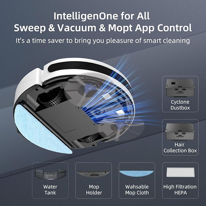 Robot Vacuum, Mopping Robot, Powerful 5000Pa, WiFi/Alexa/App/Remote Control, Quiet, Robotic Vacuum Cleaner with Self-Charging, Anti-Collision and Fall, for Pet Hair, Hard Floor, Carpet