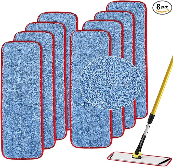 Replacement Microfiber Mop Pads for Rubbermaid Commercial 18 Inch Mop, 8 Pack
