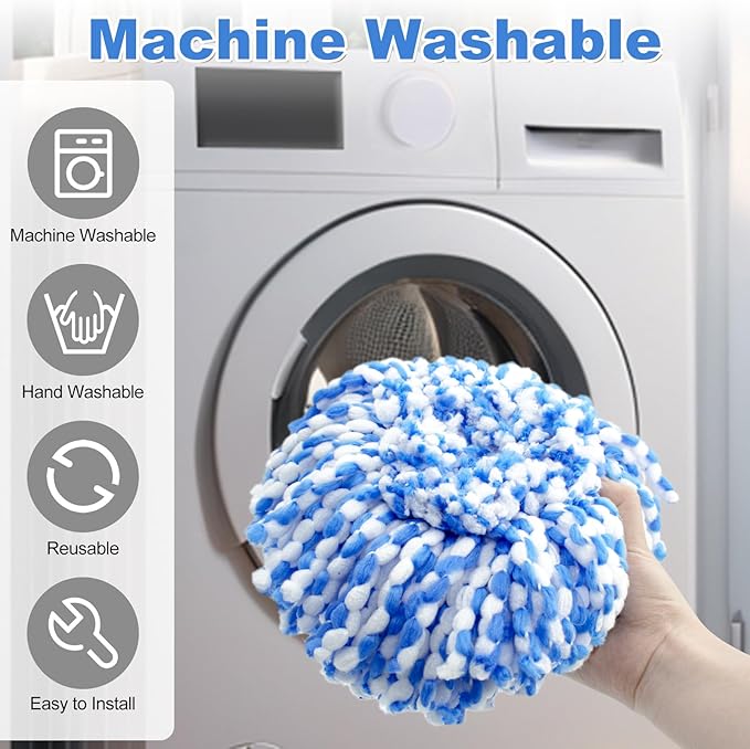 Spin Mop Replace Head, Base, Scrubber Mop Head, Mop Handle for OCedar RinseClean 2-Tank System, Include 2 Microfiber Mop Refills, 1 Mop Handle, 1 Mop Head Cover and 1 Scrub Brush