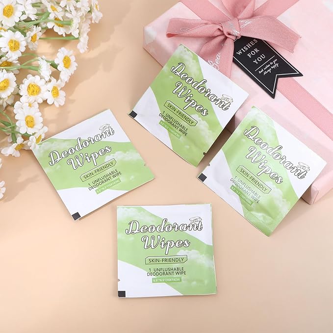 100Pcs Travel Deodorant Wipes, Travel Size Mini Deodorant Wipes Bulk for Homeless, Individually Wrapped Body Cleaning Supplies for Women Wet Armpit for Body Cleaning Cucumber
