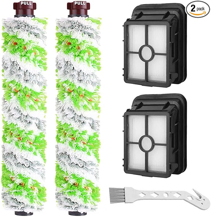Replacement Parts Multi-Surface Pet Brush Roll and 1866 Vacuum Filters Replacement for Bissell CrossWave Pet Pro 2306 1785 Series Vacuum Cleaner.(Pack of 2 Pet Brush roll + 2 Filters)