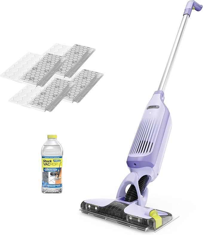 Shark VACMOP Pro Cordless Hard Floor Cleaner, Vacuum and Spray Mop, Powerful Suction, Lightweight, LED Headlights, Includes 4 Disposable Pads, 12oz Multi-surface Cleaning Solution, Lavender, VM252PL