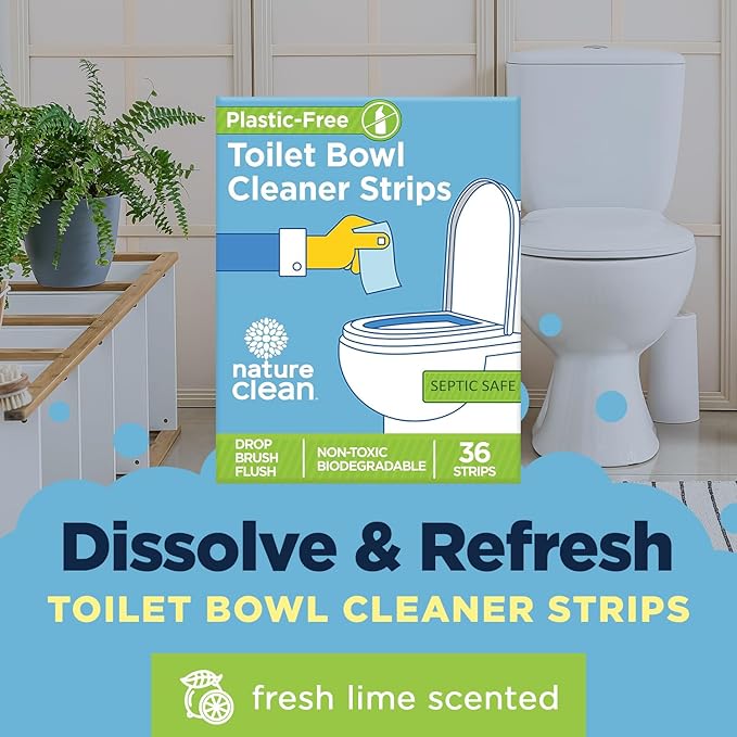 Nature Clean Non-Toxic Toilet Bowl Cleaners Strips 36 count, Plastic-Free Packaging, Natural Toilet Cleaner Septic Safe, Refresh Toilets & Bathroom. No Splash