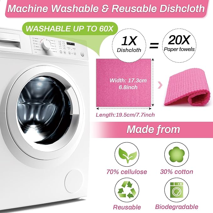 Lucomb 11 Pack Swedish Dishcloths Washable, Cellulose Sponge Swedish Dish Cloths Reusable Kitchen Rags Fast Drying Towels for Washing Dish Kitchen Cleaning, No Odor
