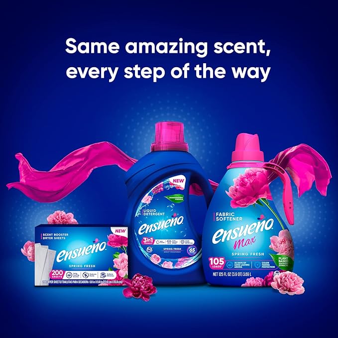 Ensueño - Max Liquid Fabric Softener- With Long-Lasting Freshener And Wrinkle Eliminating formula, Spring Fresh Scent - (125 oz) (Pack of 2)