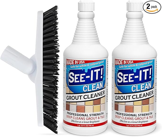 Grout Cleaner 2-Pack with Floor Brush, 32 Fl. Oz. Each, Surface Safe Deep Cleaning Grout & Tile Acid Free Solution & Grout Brush for Tile Floors, Clean