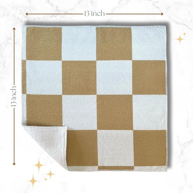 Cloak & SAGE 13" x 13" Luxury Microfiber Cleaning Cloths | Latte – 8 Pack | Premium Checkered All-Purpose Microfiber Towels for Cleaning Glass, Kitchens, Bathrooms, Automotive, & Supplies (8, Latte)