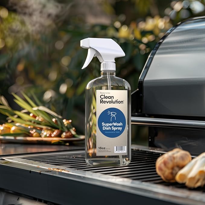 Clean Revolution Dish Spray, Powerful Formula Cuts Through Grease, Compatible with Dawn Powerwash Sprayers and Foamers, Fragrance Free, 18 Fl Oz