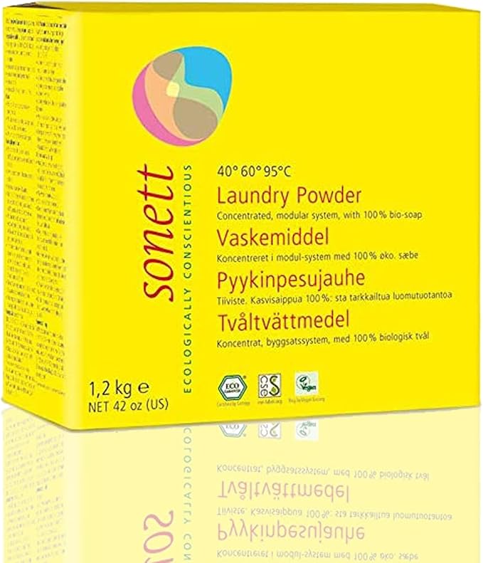 Sonett Organic Laundry Powder Detergent for Colors 42oz / 1.2kg - With organic vegetable oil soap, without enzymes, GMO-free.Suitable for all coloured and white textiles made from cotton, linen, hemp.