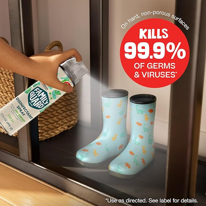 FAMILYGUARD Brand Disinfectant Spray Aerosol, Antibacterial & Sanitizing Spray, Use on 100+ surfaces including where kids & pets play, Fresh Scent, 17.5 oz (Pack of 2)