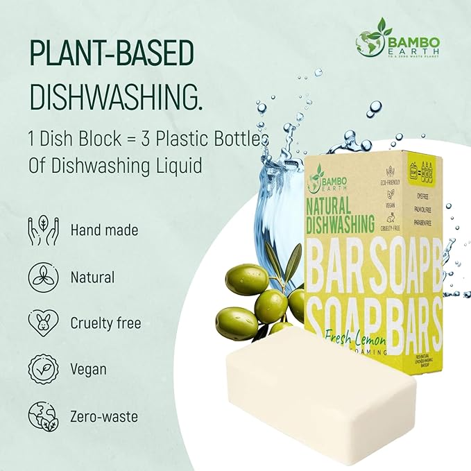 Natural Non-Toxic Dish Washing Block Soap - Dyes And Fragrance Free - Vegan Cruelty-Free Eco-Friendly And Zero Waste Dishwashing Handmade Solid Bar Soaps Detergent & Biodegradable (Lemon Bundle)