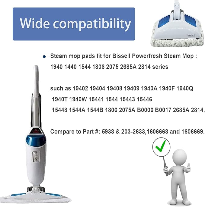 8 Pack Steam Mop Reusable Replacement Pads for Bissell Powerfresh Steam Mop 1940 1806 1544 2075 2685A 2181 2814 Series, Model 19402 19404 19408 19409 1940A 1940F 1940Q 1940T 1940W B0006 B0017 2075A