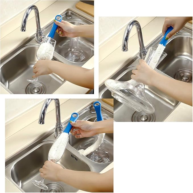 Boao 3 Pcs Decanter Cleaning Brush Wine Glass Decanter Flexible Bottle Brush Set with Cleaning Beads Household Tools for Bottle Goblets Glasses Cups (Blue)
