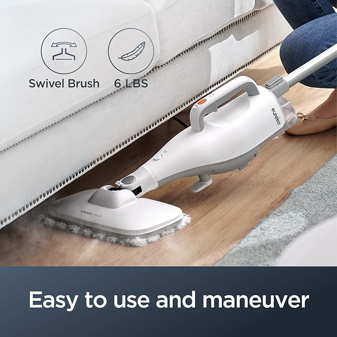 Eureka Multifunctional Steam Mop for Hard Floors and Rugs, Lightweight, Convenient Detachable Handheld Unit, Laminate/Hardwood/Tiles/Carpet/Kitchen, NEM100, White