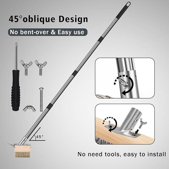 Crack Weeder Brush Heavy Duty Wire Broom Set, Multifunction Moss Grout Remover with Scraper Weed Puller, Detachable 64.9in Handle for Outdoor Deck Pavers Patios Walkways Concrete Floor Cleaning