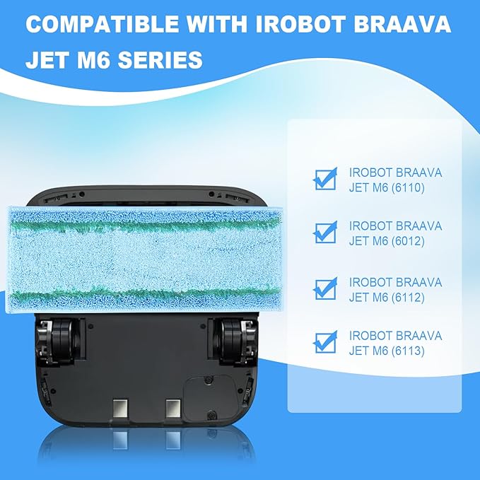 8 Pack M6 Wet Mopping Pads Replacement Parts Compatible with iRobot Braava Jet M6 Ultimate Robot Mop (6110) (6012) (6112) (6113), Washable and Reusable