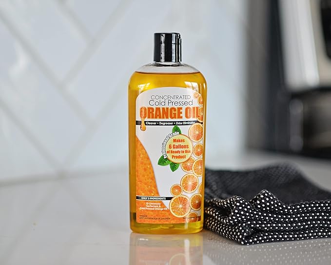 Cold Pressed Natural Orange Oil Concentrate |12-ounce Professional Grade All-Purpose Citrus Cleaner, Degreaser & Pet Odor Eliminator | Dilutes to 6 Gallons of Finished Product | Home and Outdoor Use