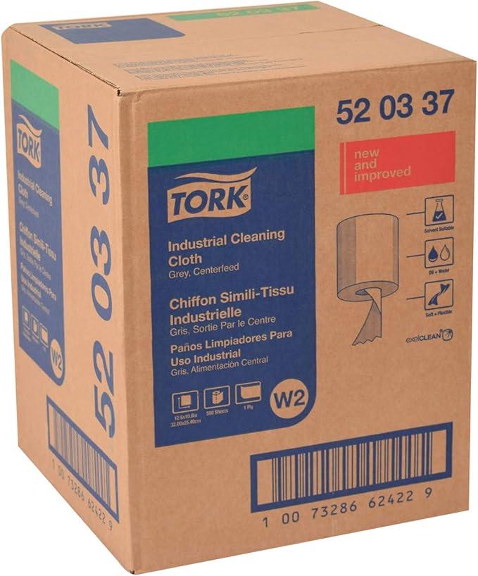 Tork Industrial Cleaning Cloth Centerfeed Gray W2, 1 x 500 Cloths, 520337
