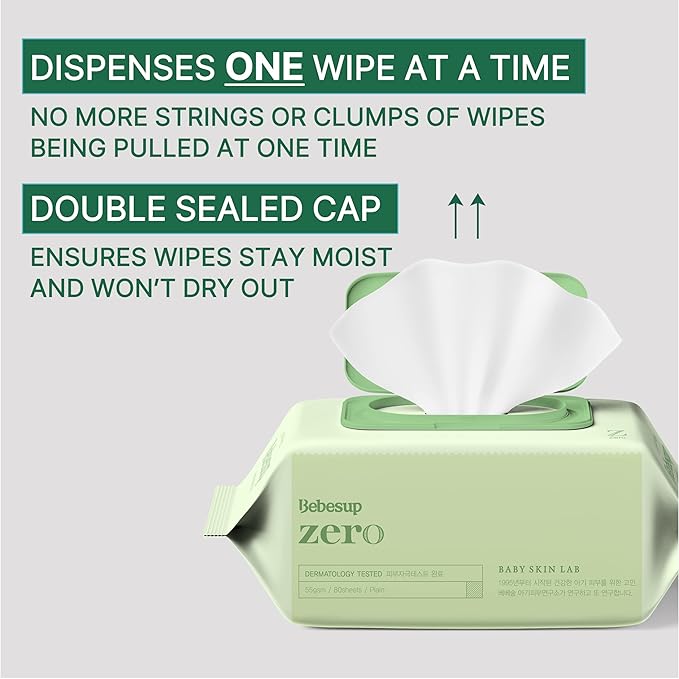 Korea’s #1 Zero Harsh Chemicals Baby Wipes- Water Based Hypoallergenic Unscented Extra-Thick 55 GSM Plant-Based for sensitive skin Zero skin irritants Flip-Top 640 Count (8 Packs)