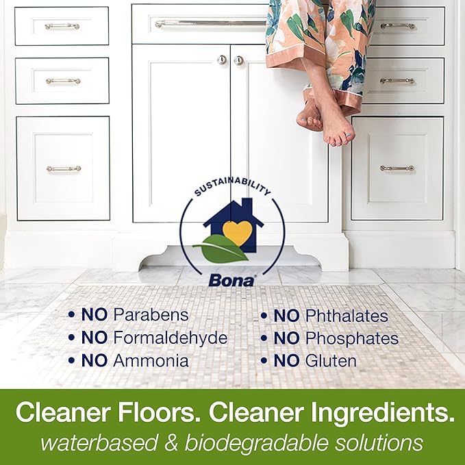 Bona Multi-Surface Cleaning Machine Formulation, Multi-Surface Floor Cleaner Concentrate Refill, for Stone Tile Laminate and Vinyl LVT/LVP, Lemon Mint Scent, 64 Fl Oz