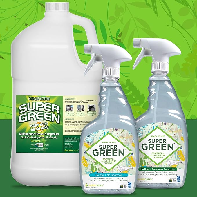 SuperGreen Powerful All-Purpose Cleaner and Degreaser | USDA Certified Bio-Based, Non-toxic, NO Ammonia or Phosphates, Cucumber Fragrance 32 fl oz 1 Pack…