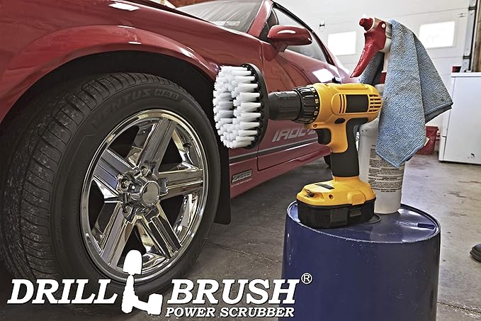 Drillbrush 5" Round Soft Bristle Scrub Brush Power Drill Attachment - Car Carpet Cleaning - Interior Detailing Tool - Tire Cleaner Drill Attachment - Automotive Seat Cleaning Brush - Wheel Polishing