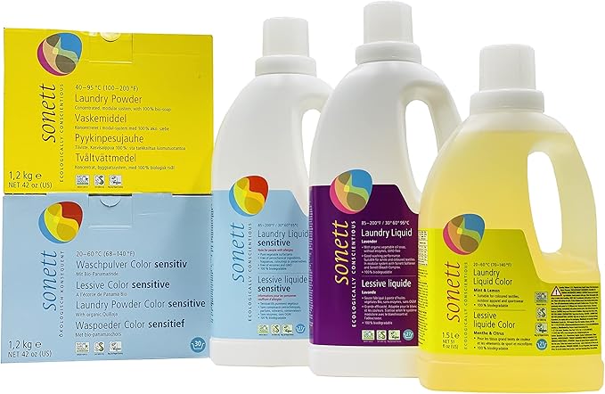 Sonett Organic Laundry Powder Detergent for Colors 42oz / 1.2kg - With organic vegetable oil soap, without enzymes, GMO-free.Suitable for all coloured and white textiles made from cotton, linen, hemp.