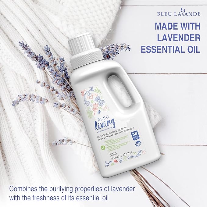 Bleu Lavande - Natural Fabric Softener & Liquid Laundry Detergent - 2x More Concentrated - Pure Lavender Essential Oil - Biodegradable - No artificial fragrances - 6 x 32.1 Fl Oz - 6 Pack