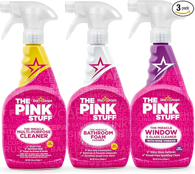 Stardrops The Pink Stuff Multi-Purpose Spray, Window & Glass Cleaner, and Bathroom Foam Spray Bundle – All-in-One Home Cleaning Solution (3-Pack)