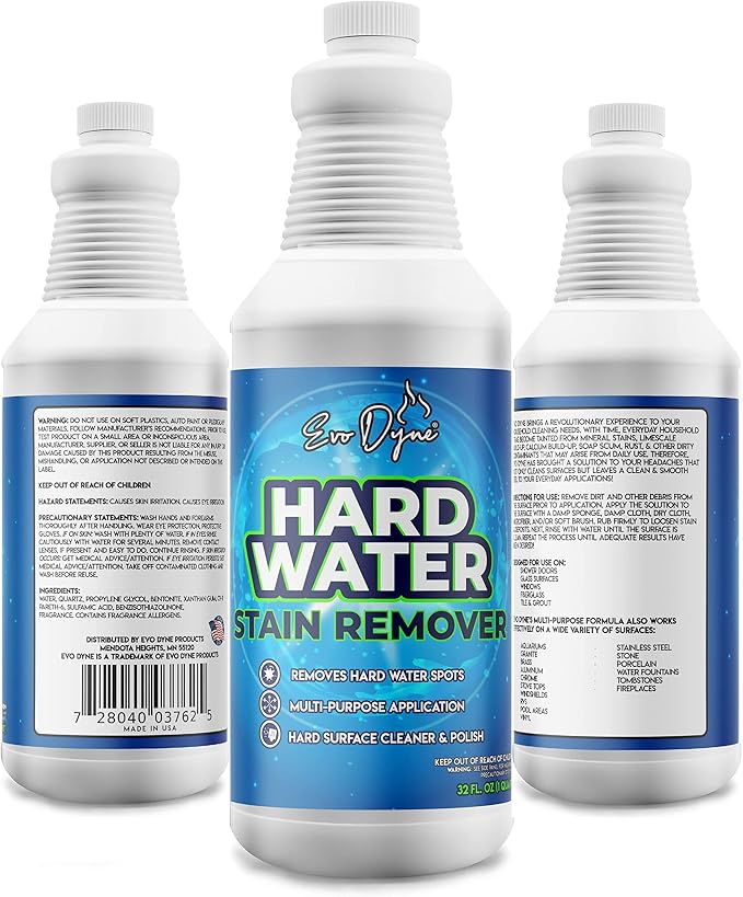 Evo Dyne Hard Water Stain Remover 32oz | Made in USA - Shower Door Cleaner, Clean Tile and Grout, Windows, Fiberglass, Tubs, Chrome (1-Pack)
