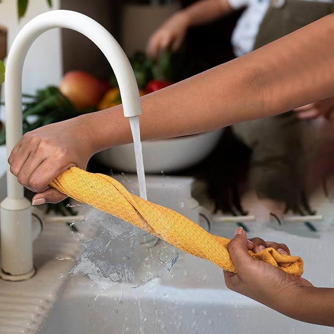 100% Cotton Waffle Dish Cloths (Pack of 6) - Dish Rags for Washing Dishes - Reusable & Highly Absorbent Kitchen Towels - Multipurpose Kitchen Rags - (12" x 12" - Yellow)