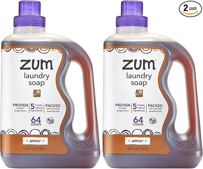 Zum Laundry Soap by Indigo Wild - Liquid, Plant-Based Soap with Baking Soda, Essential Oils, Coconut Oil & More - Wash Up to 64 Loads - Amber - 64 fl oz (2 Pack)