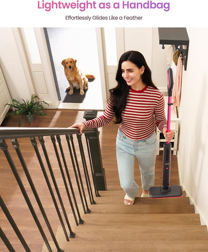 Schenley Steam Mop Cleaner Powerful - 15s Fast Heat-Up, Chemical-Free for Hardwood/Tile/Laminate & Floors/Walls, Washable Pads, 3 Modes for Carpet, Lightweight, Self-Standing, Sleek Design