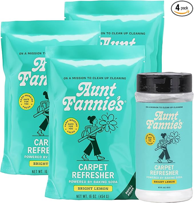 Aunt Fannie's Carpet Bundle: Includes One 16 oz Carpet Refresher Shaker and Three Refills, Bright Lemon Scent, Pack of 4