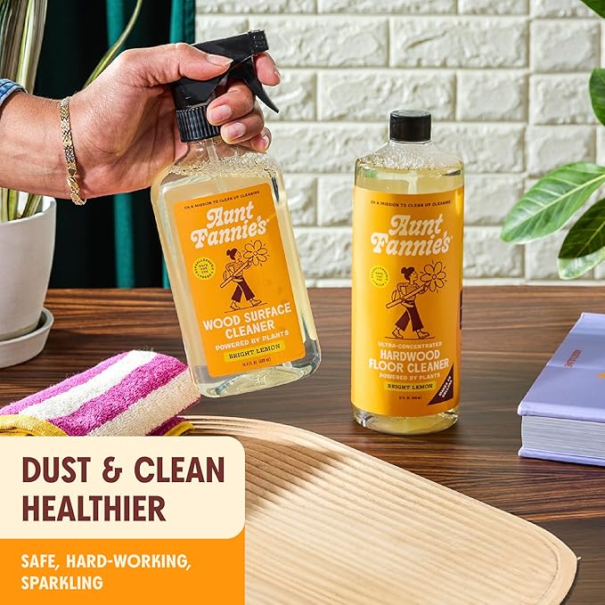 Aunt Fannie's All Purpose Wood Spray Cleaner, No-Wax Formula, Perfect for Wood Tables, Walls, Counters & Shelves, 16.9 Ounces, Lemon Scent (Pack of 1)
