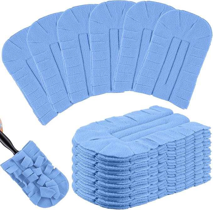 Zubebe 12 Pcs Heavy Duty Duster Refill Reusable Fleece Duster Refills Multi Surface Washable Cleaning Pads for Home, Blinds, Fans, Corners, Furniture (Blue)