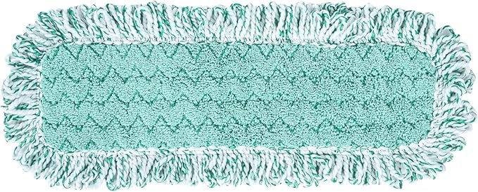 Restaurantware-Clean Tek Professional Dry Sweeping Mop Pad, 1 Dust Pad with Fringe - Mop Frame and Handle Sold Separately, Hook & Loop System, Green Microfiber Reusable Mop Pad, Zig Zag Pattern