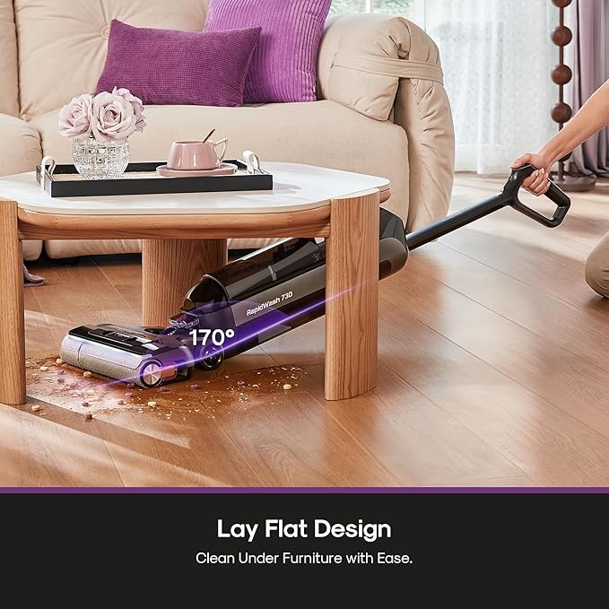 Eureka Cordless Wet Dry Vacuum Cleaner and Mop,170° Reclinable,185°F Hot Air Self-Cleaning Vacuum,Long Run Time,Great for Hard Floors Pet Hair Sticky Messes,RapidWash 730, Purple