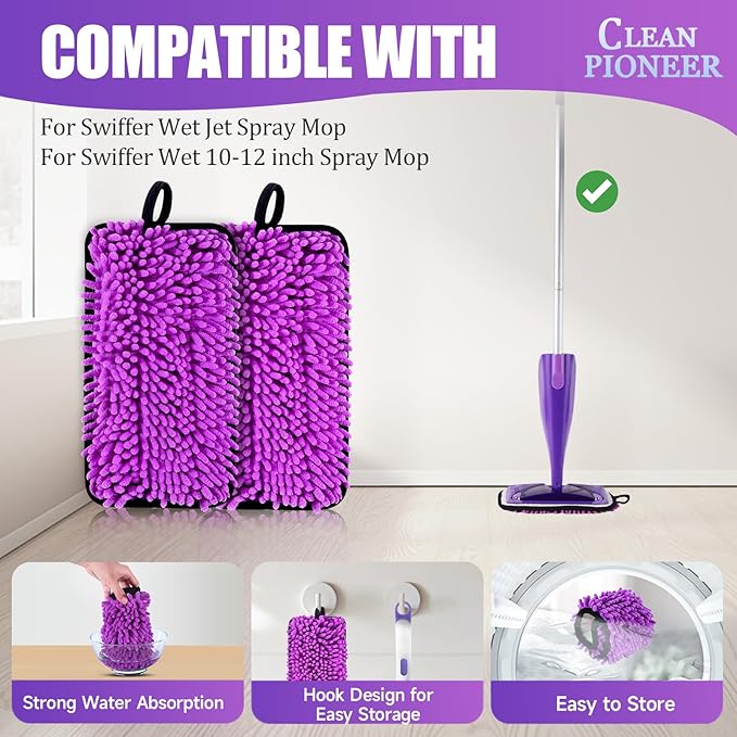 6 Pack Reusable Mop Replacement Pads Compatible with Swiffer Wet Jet Spray Mop, Microfiber Wet Jet Refills for Swiffer 10-12 inch Pads for Dry Wet Mopping Cloths