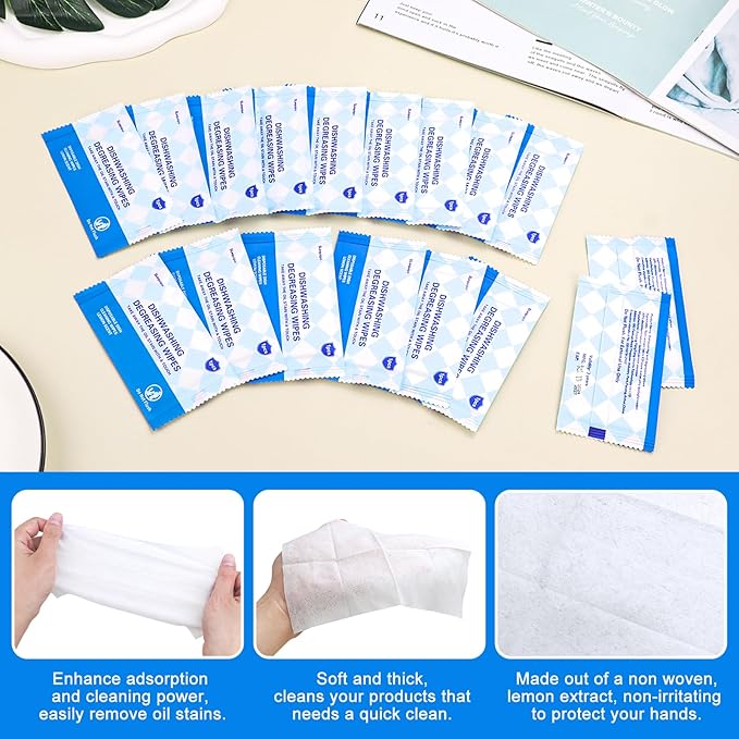 500 Pcs Individually Wrapped Dish Cleaning Wipes - Portable Disposable Soap Wipes for Kitchen, Outdoor, Traveling, Camping - Lemon Scent