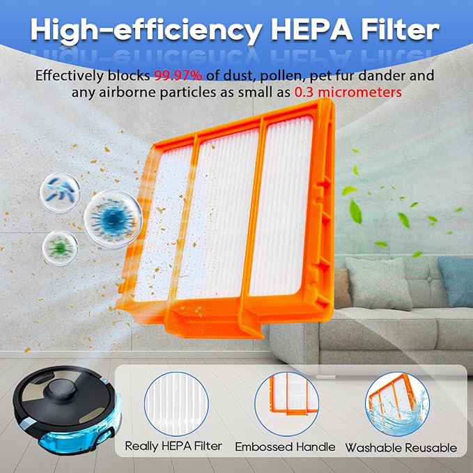 8 Mop Pads Replacement Parts for Shark RV2610WA RV2620WA RV2410WD AV2610WA AI Ultra 2- in-1 Matrix Clean Robot Vacuum models Spare Parts Accessories, 8 Mop Pads, 2 HEPA Filter, 4 Side Brushes