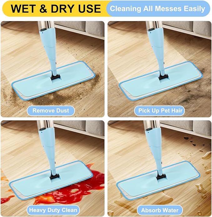 8 Pack 16.5 inch Reusable Mop Pads Microfiber Spray Mop Replacement Heads for Wet/Dry Mops Compatible with Bona Floor Care System