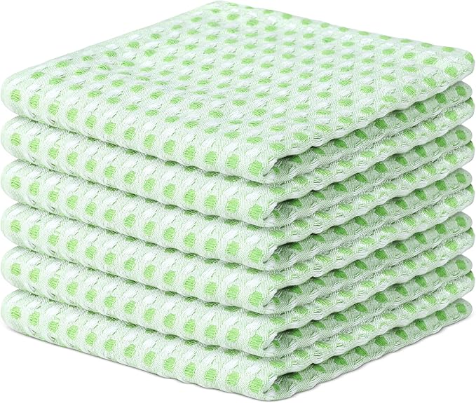 100% Cotton Dish Cloths (Pack of 6) - Dish Rags for Washing Dishes - Reusable & Highly Absorbent Kitchen Towels - Multipurpose Kitchen Rags - (12" x 12" - Green Honeycomb)